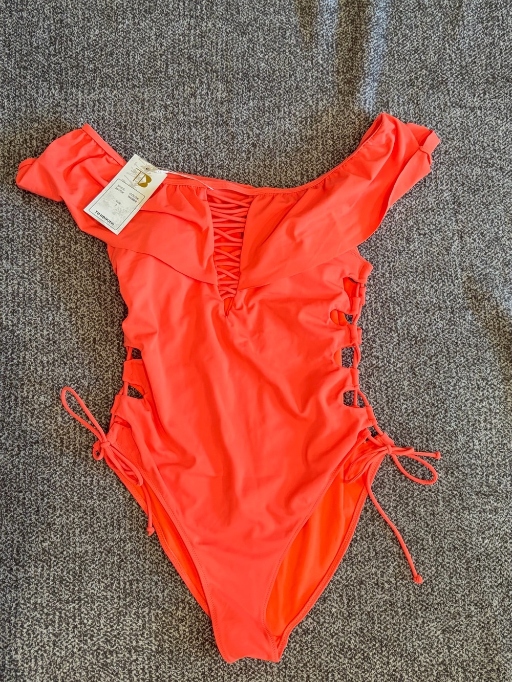 TiniBikini Coral Off-Shoulder One-Piece with Lace-Up Sides